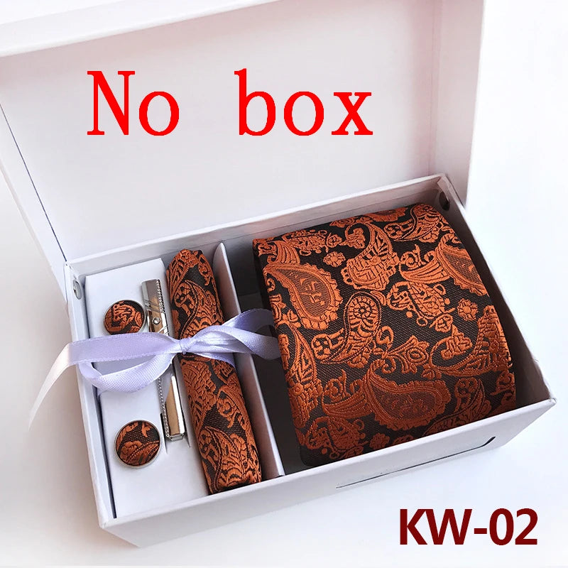 tie set for men gift box for men gravata luxury designer brand 8 cm Jacquard Necktie Pocket Square Clip cufflinks