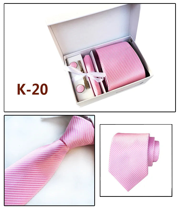 tie set for men gift box for men gravata luxury designer brand 8 cm Jacquard Necktie Pocket Square Clip cufflinks