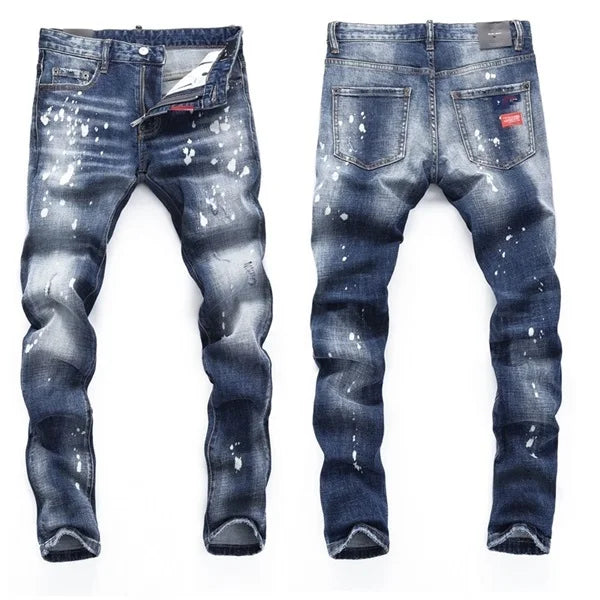 High Quality Street Fashion Men Jeans Retro Blue Elastic Slim Fit Ripped Jeans Men Embroidery Designer Denim Brand Pants Hombre