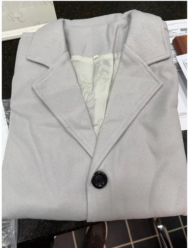 Men's Woolen Coat New Solid-Color Warm Woolen Overcoat Mid-Length Windbreaker Comes Multiple Colors Coat Men's Clothing