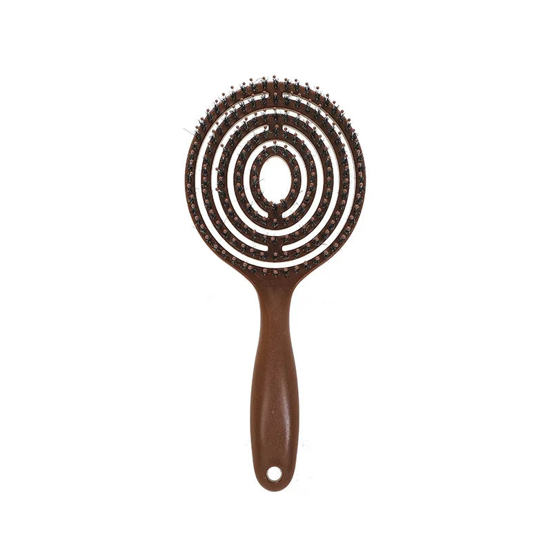 Boar Bristle Detangling Hair Brush Women Scalp Massage Comb Hollow Out Wet Curly Hair Comb Barber Hairdressing Styling Tools