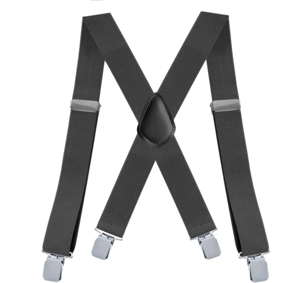 Suspenders for Men Work Heavy Duty Big and Tall 3.5cm Wide X Back with 4 Strong Clips Adjustable Elastic Trouser Braces Straps