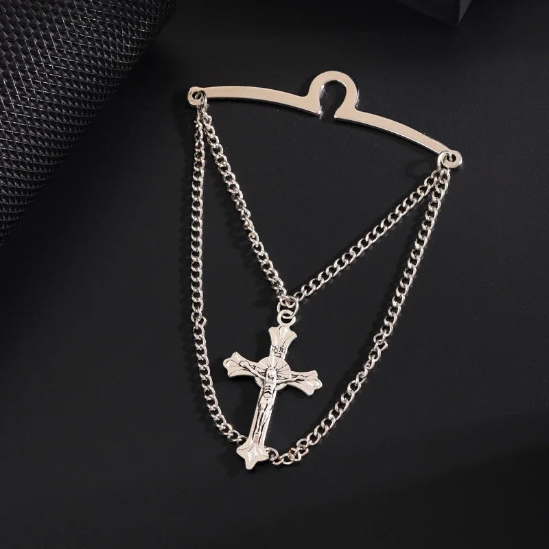 High-end Metal Cross Tassel Tie Clips for Men Business Wedding Necktie Clips Shirt Collar Pin Luxulry Jewelry Accessories