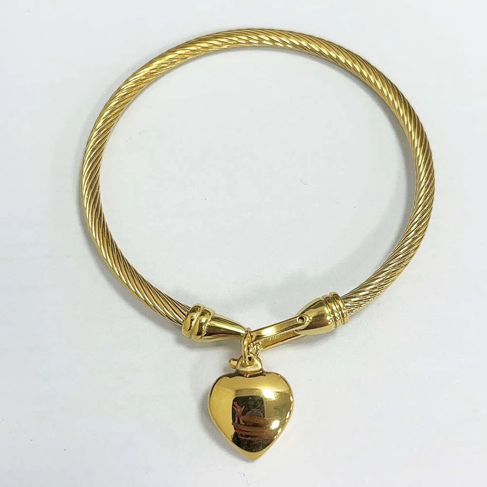 Beads Punk Gold Plated Thick Textured Open Bracelet Bangle for Women Men Trendy Stainless Steel Metal Bracelets
