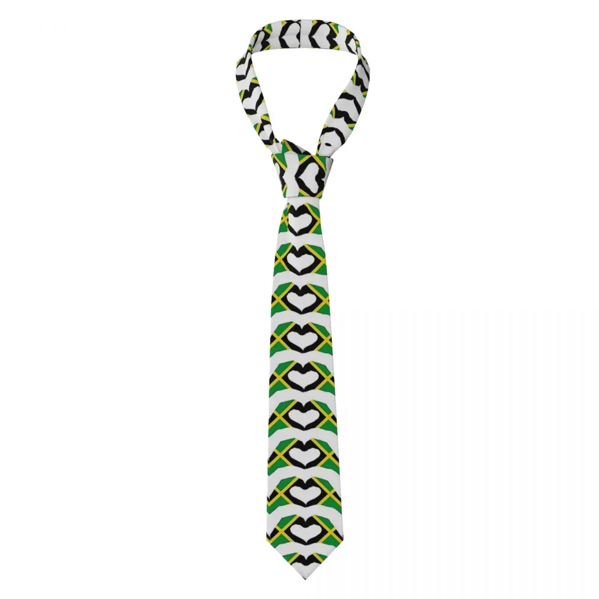 Jamaican Flag Tie green yellow red stripes Pattern Neck Ties Vintage Cool Collar Tie Adult Wedding Party Necktie Accessories
