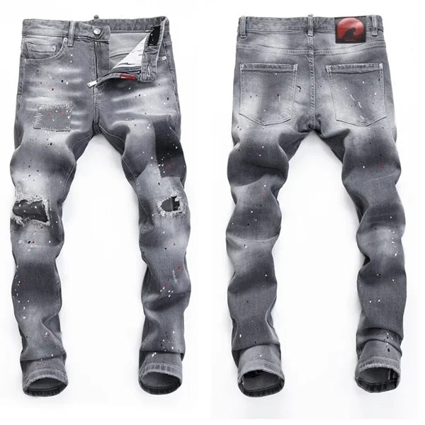 High Quality Street Fashion Men Jeans Retro Blue Elastic Slim Fit Ripped Jeans Men Embroidery Designer Denim Brand Pants Hombre
