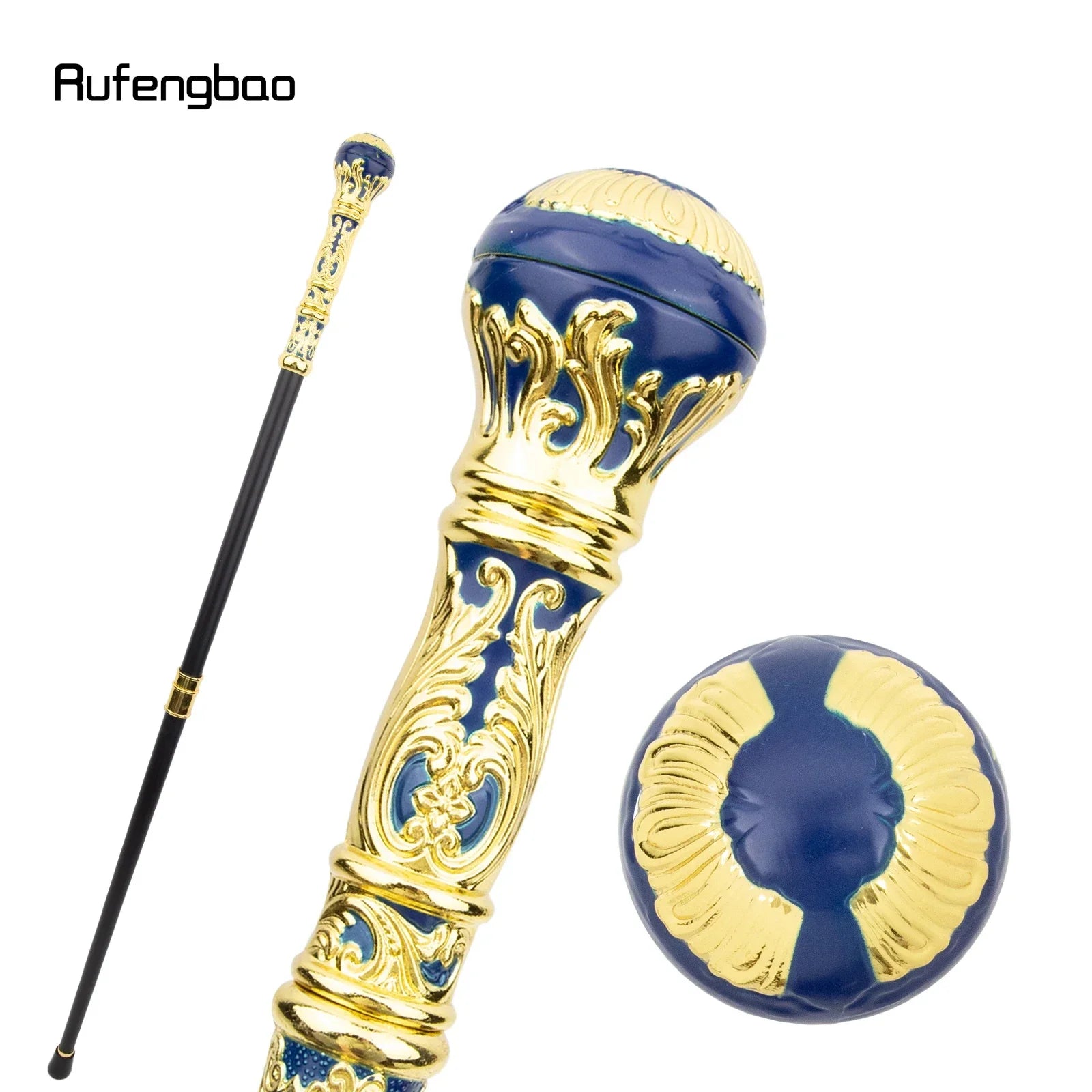 Golden Blue Luxury Round Handle Fashion Stick for Party Decorative Walking Cane Elegant Crosier Knob Walking Stick 93cm