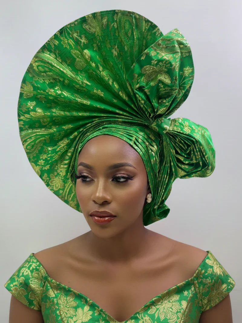 Latest Aso Oke Auto Gele Headtie Already Handmade African Cap Nigerian Wedding Gele Women Braid Turbans Ladies Head Wraps 9L0624
