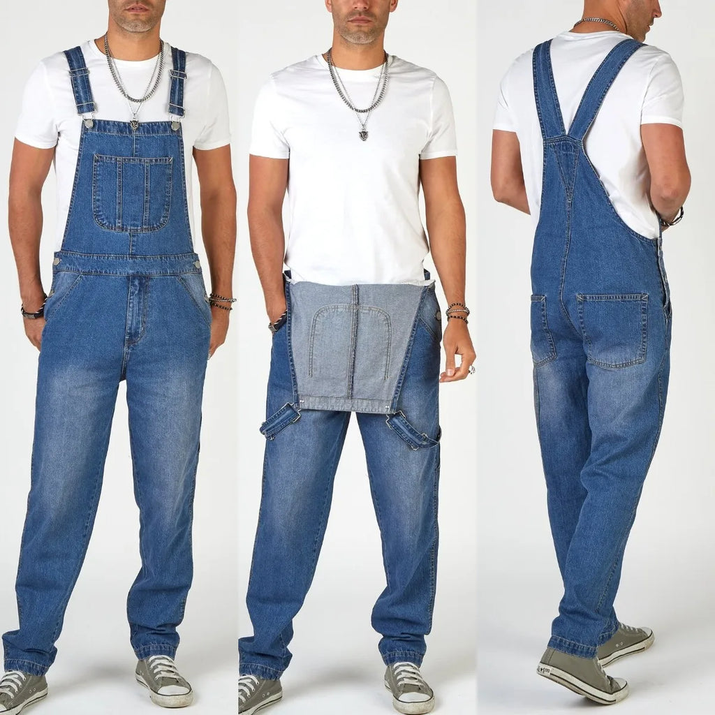 Men's Denim Bib Pants Washed Full Length Jumpsuits Hip Hop Straight Jeans Overalls for Men Streetwear New Male Jumpsuit