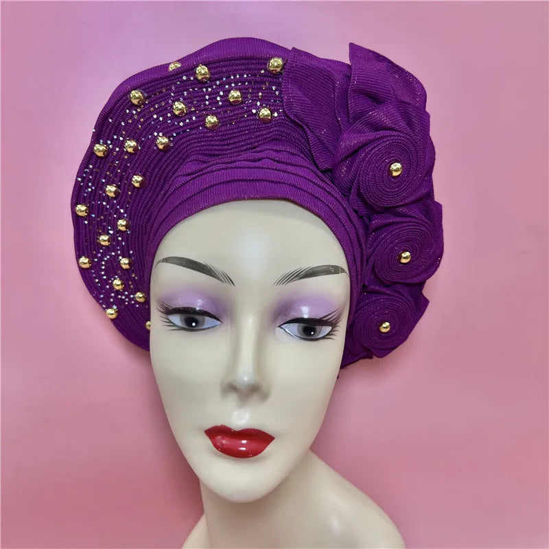 Latest Aso Oke Auto Gele Headtie Already Handmade African Cap Nigerian Wedding Gele Women Braid Turbans Ladies Head Wraps 9L0624