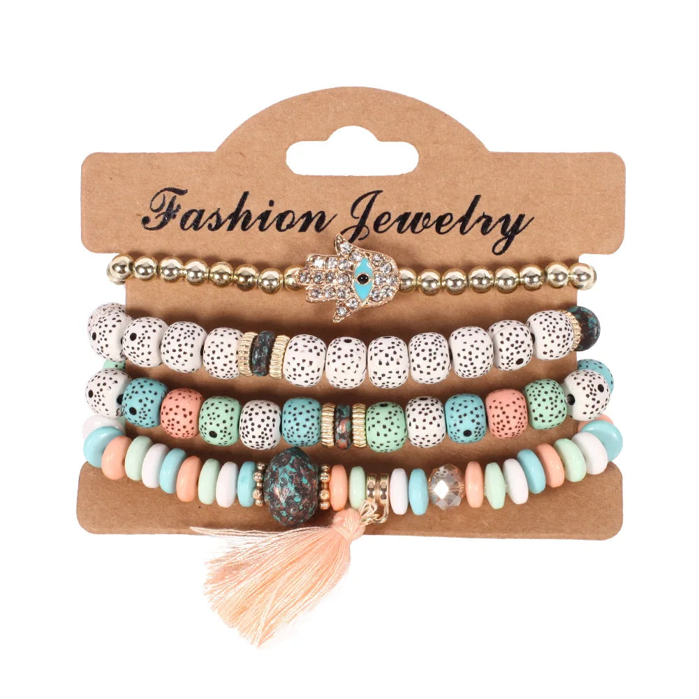 Bohemian Handmade Beads Bracelet Set For Women Summer Colorful Beaded Chain Bangle Men Boho Jewelry Accessories