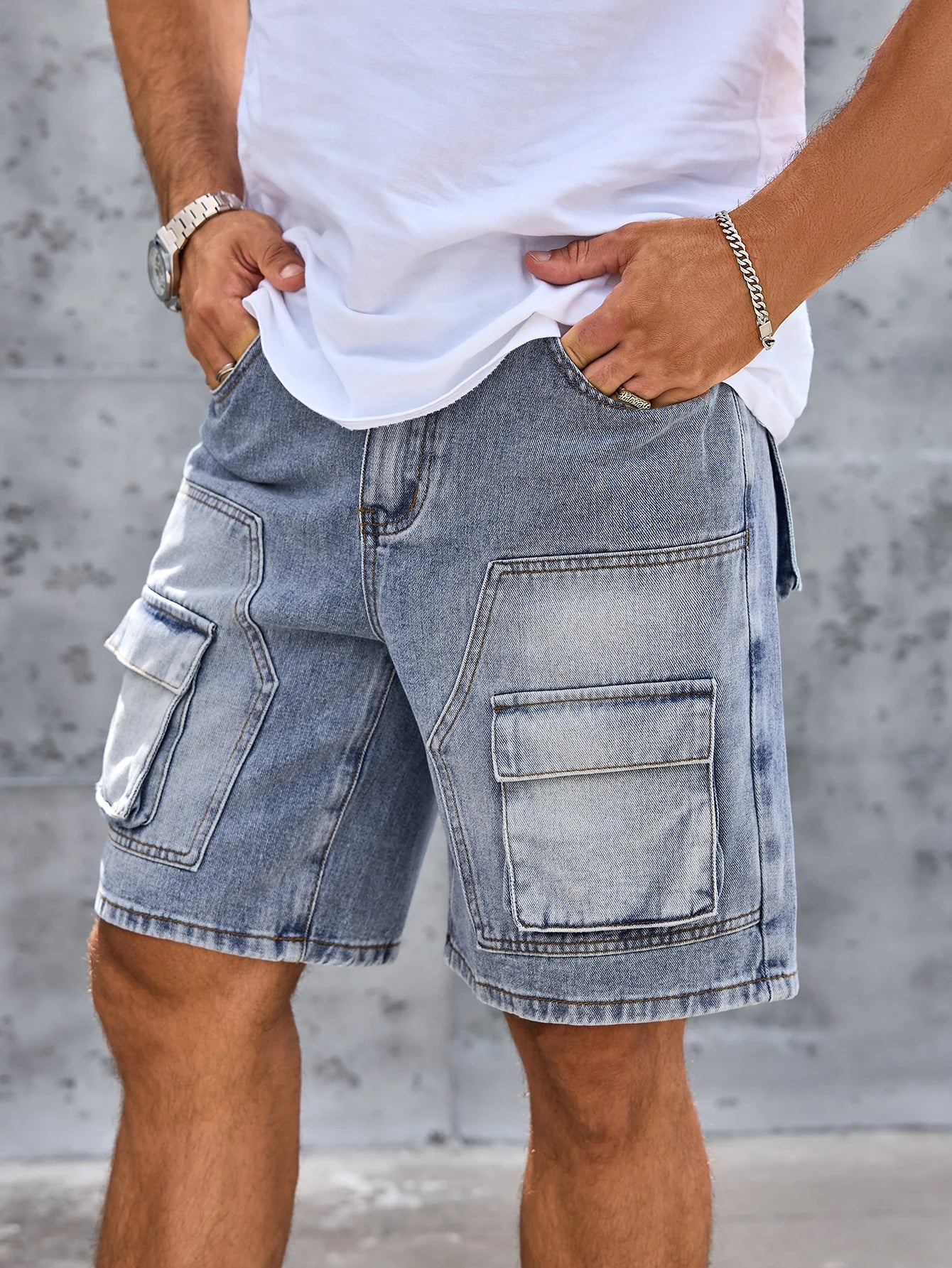 Jeans Workwear Denim Shorts Man Blue Slim Fit Stretch Vintage Straight Jeans
