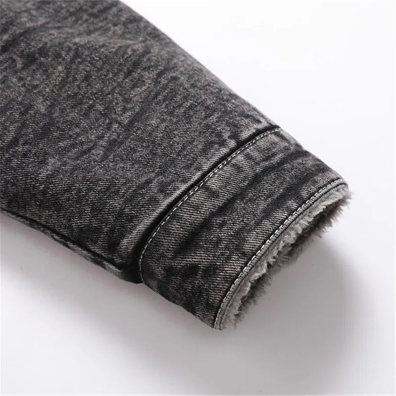 New Fashion Denim Jakets Men Turn Down Collar Winter Fleece Denim Coats Jean Jackets Mens Outerwear Casual Man Winter Coat