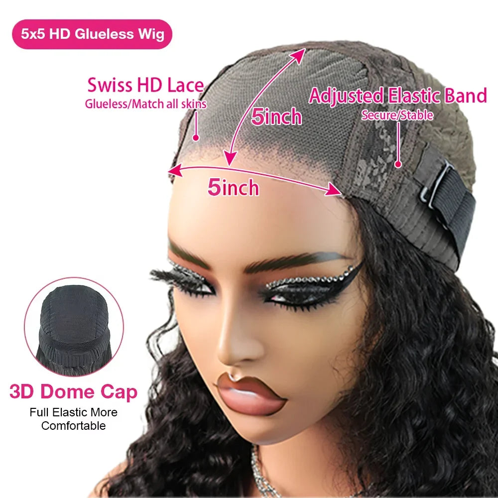 Kinky Curly Glueless Short Curly Bob Hair Wig Human Hair 5x5 HD Lace Closure Wigs Wear To Go Lace Frontal Wig Water Wave Cut Wig