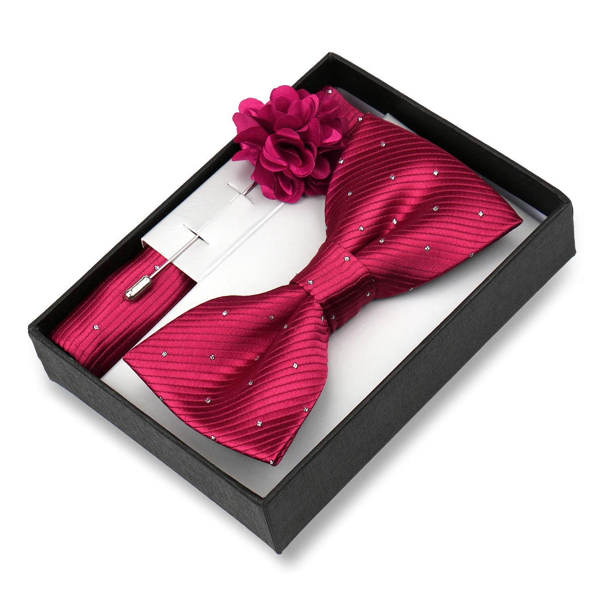 Classic High Quality Bow Tie Set Box Gift For Men Fashion Elegant Bowtie Handchief And Brooch Set Wedding Business Accessories