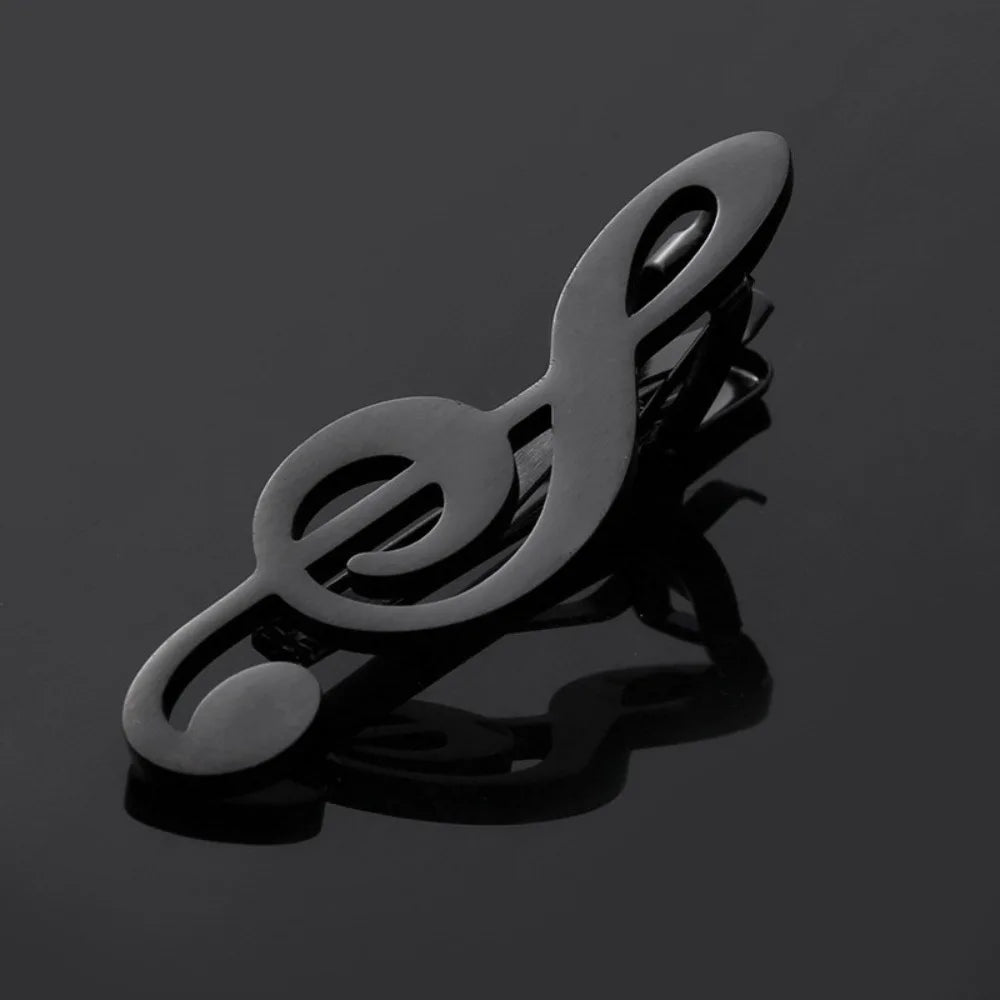 Treble Clef Guitar Tie Clip Titanium Steel Instrument Music Note Tie Pin Hip Hop Punk Piano Necktie Buckle Concert Accessories