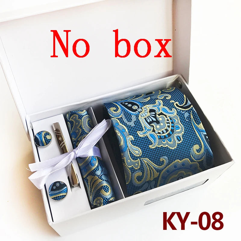 tie set for men gift box for men gravata luxury designer brand 8 cm Jacquard Necktie Pocket Square Clip cufflinks