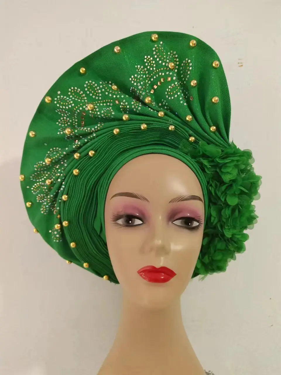 Hot Sale Nigerian Gele Headtie Aso Oke Gele Already Made Auto Gele Aso Turban Women Headwrap Nigerian Hairtie Femme Hats 1Set