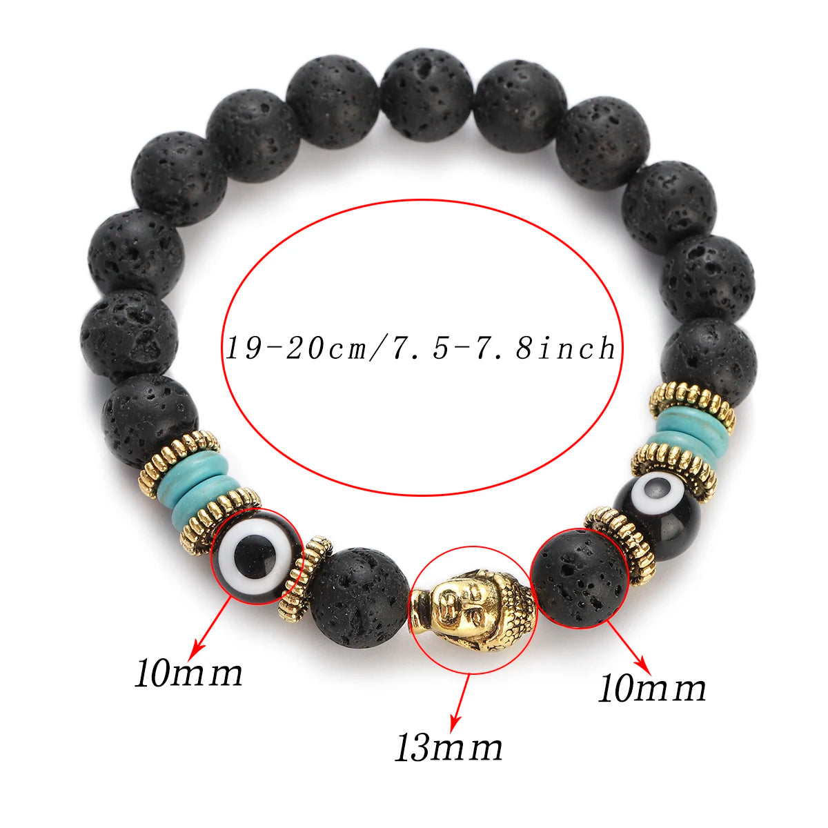 Classic Buddha&Evil Eye Bracelet Women Men 10mm Round Turquoises Blue Stone Bangles Handmade Elastic Yoga Bracelet