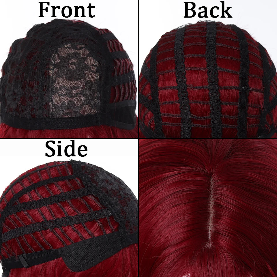 Long Straight Wavy Wine Red Wig With Bang Synthetic Wigs for Women Heat Resistant Natural Hair for Daily Halloween Cosplay Party