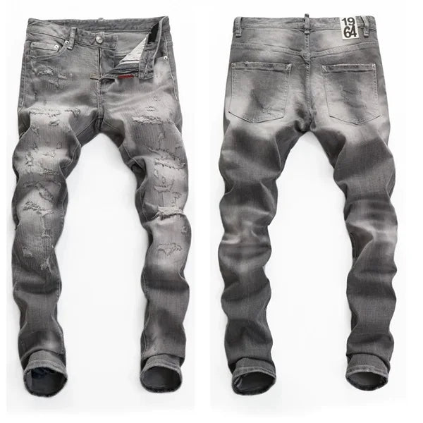 High Quality Street Fashion Men Jeans Retro Blue Elastic Slim Fit Ripped Jeans Men Embroidery Designer Denim Brand Pants Hombre