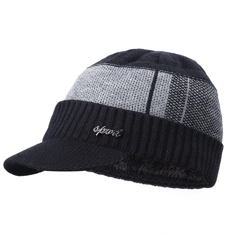 NEW style Skullies Beanies Hat Adult Women Men Winter Crochet Knited Hat Plus Velvet Warm Baseball Cap Visor High Quality