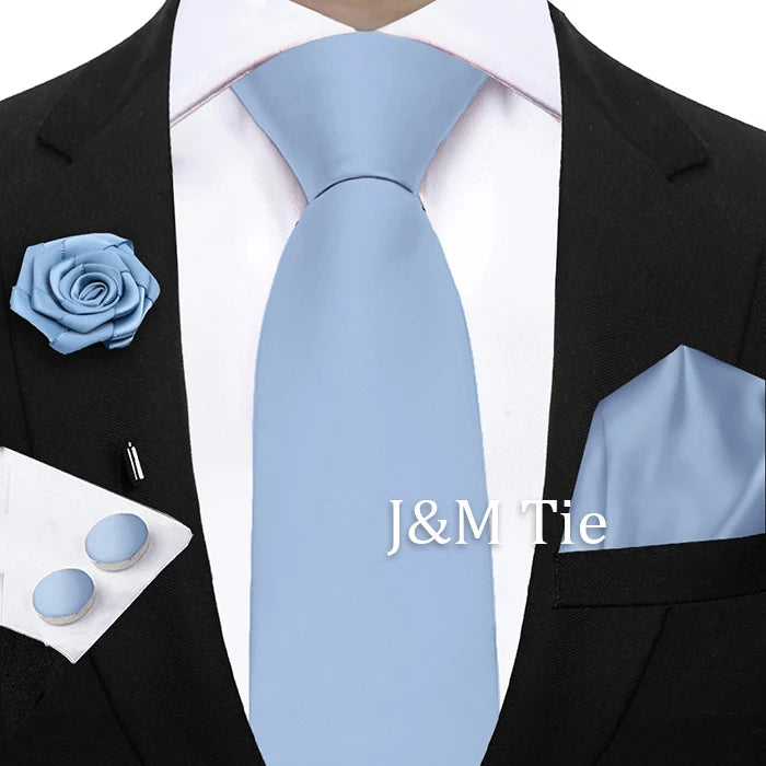 Women & Men Ties Solid NeckTie Pocket Square Brooch Set Men's Wedding Pink Blue Purple Tie Suit Accessories Fit Group Holiday Party